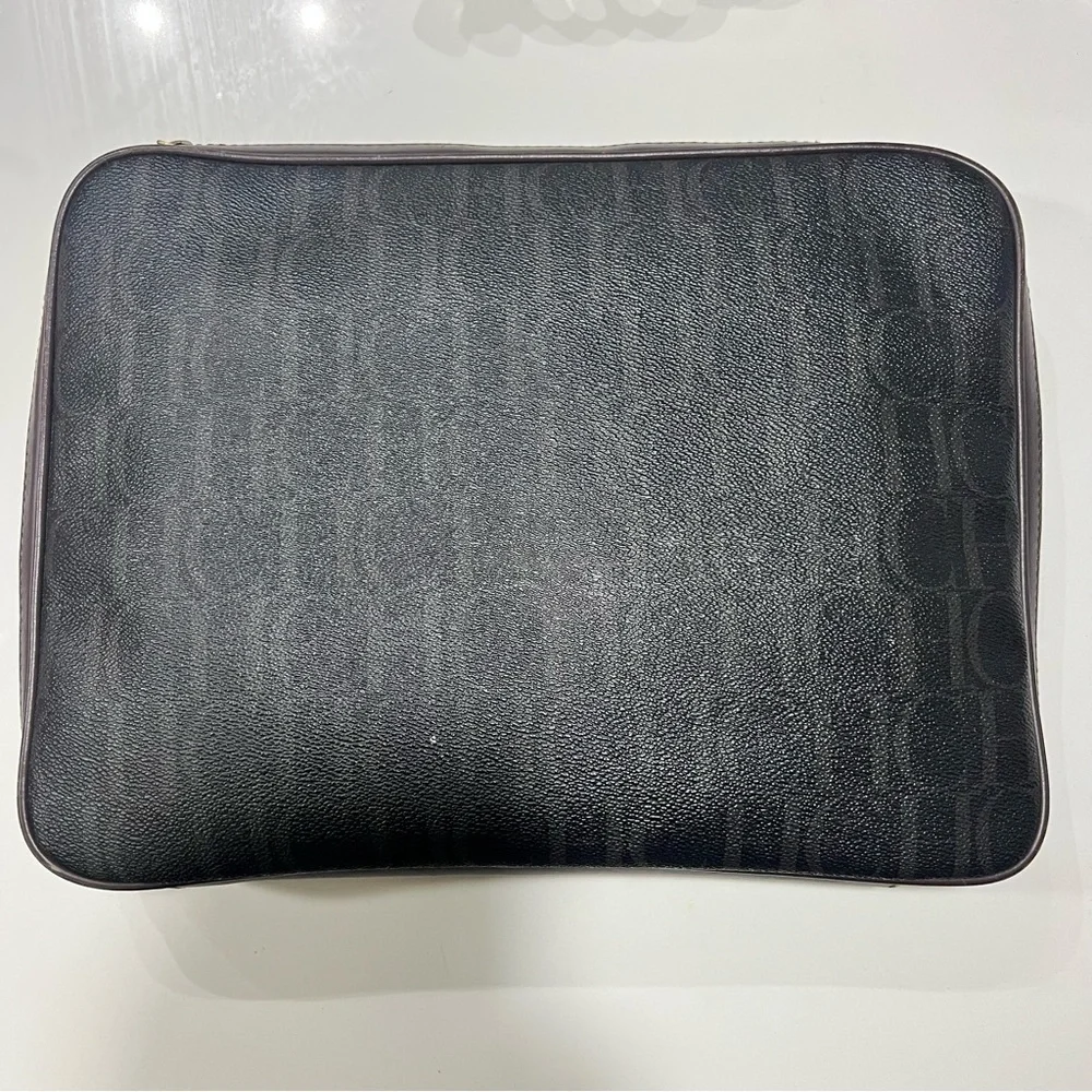 CH Carolina Herrera Dark Brown Monogram Canvas Laptop Bag